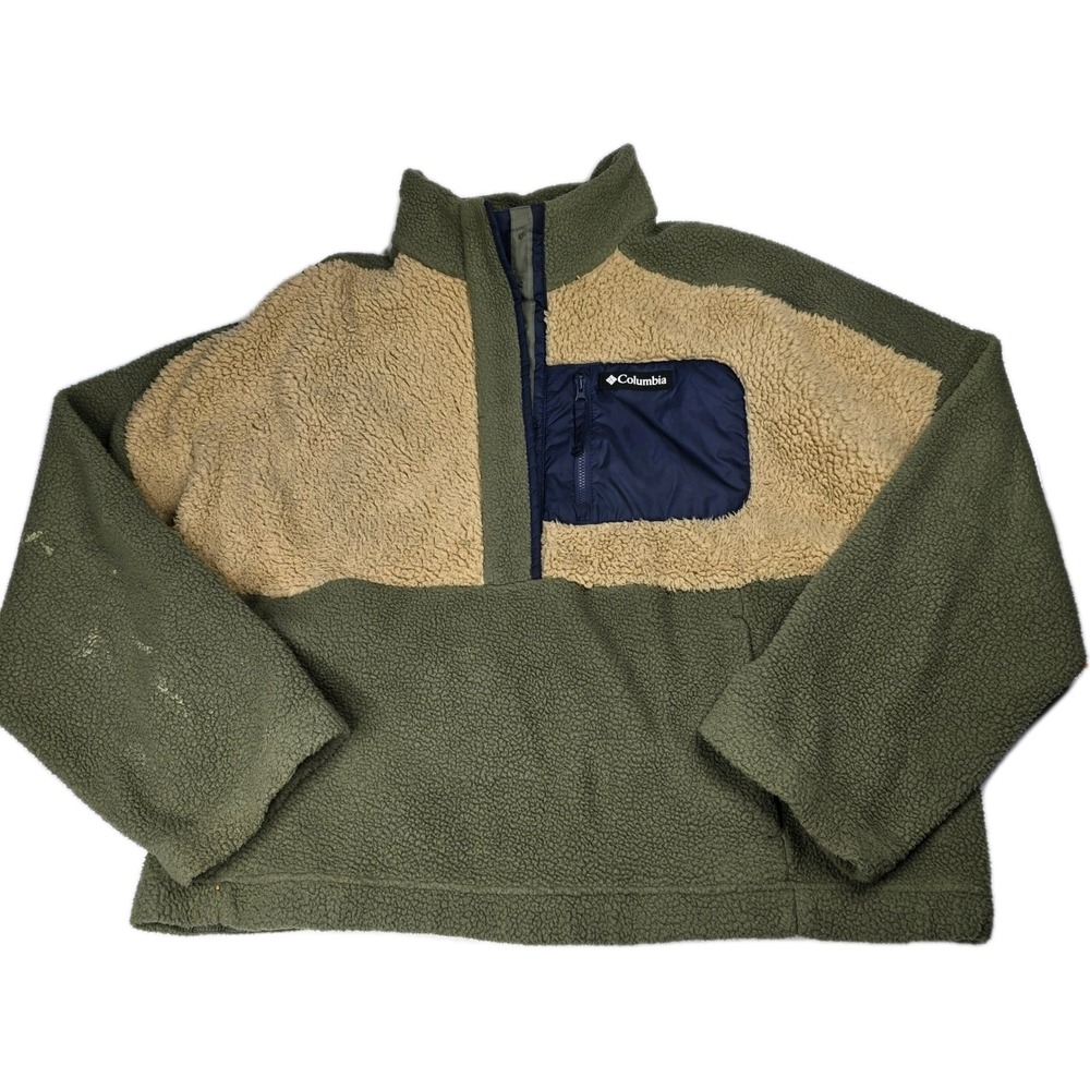 Columbia Lodge Sherpa 1/4 Snap Pullover Fleece Green Hike Camp Size‎ XXL Outdoor